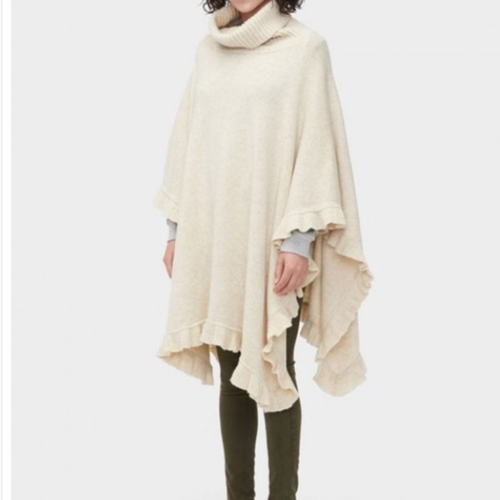 Ugg Knit Turtleneck Poncho Ruffled Hem Cream NWOT